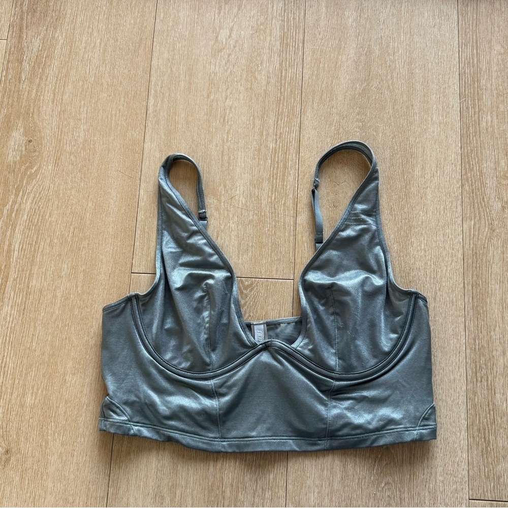 Skims Metallic greenish Silver Bra top